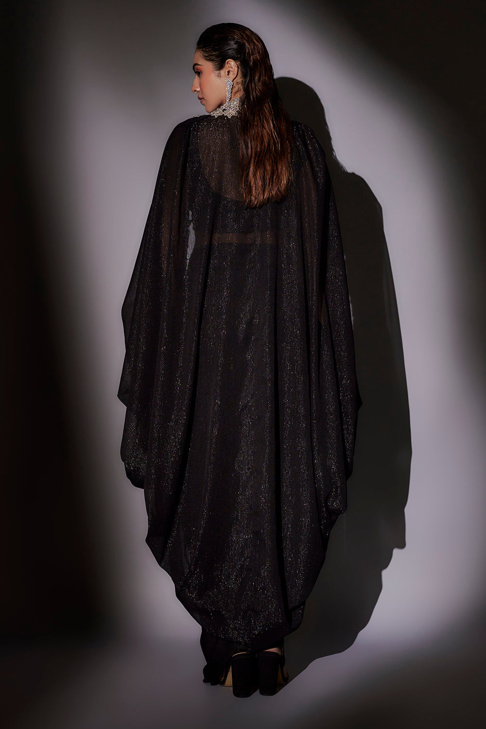 Heavy Hand Mbroidered Top With Ballon Cape Paired With Our Signature Pickup Skirt