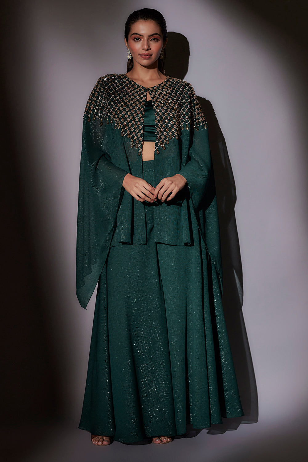 Hand Embroidered Cape Paired With Flared Sharara
