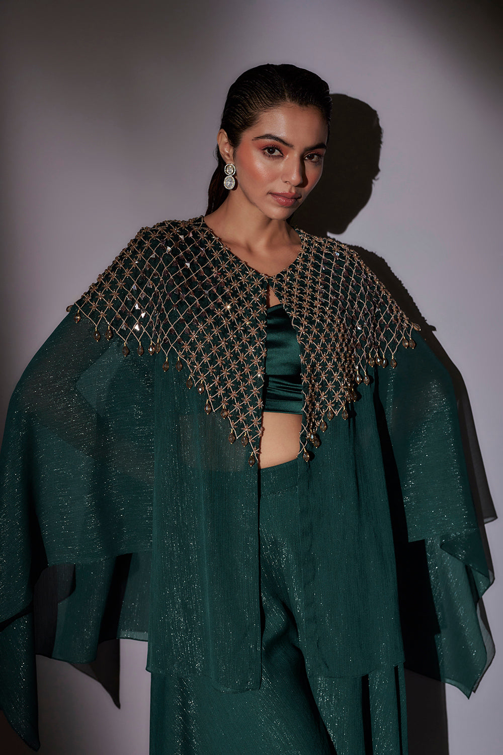 Hand Embroidered Cape Paired With Flared Sharara