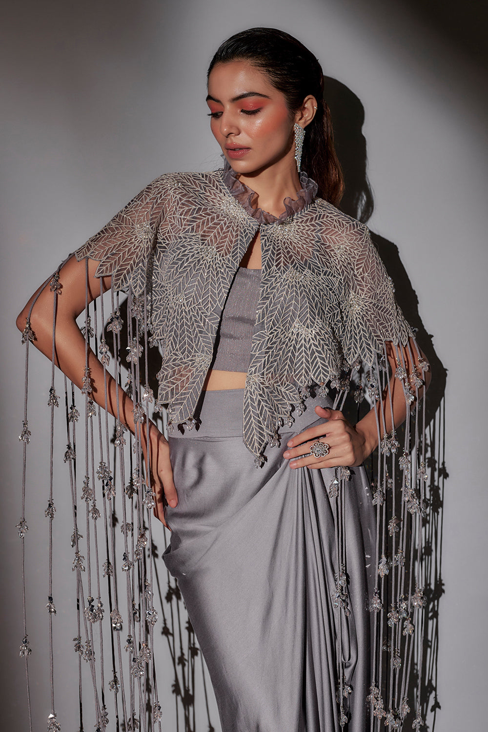 Crystal Hangings Chandilier Neckline Cape Paired With Our Signature Pickup Skirt