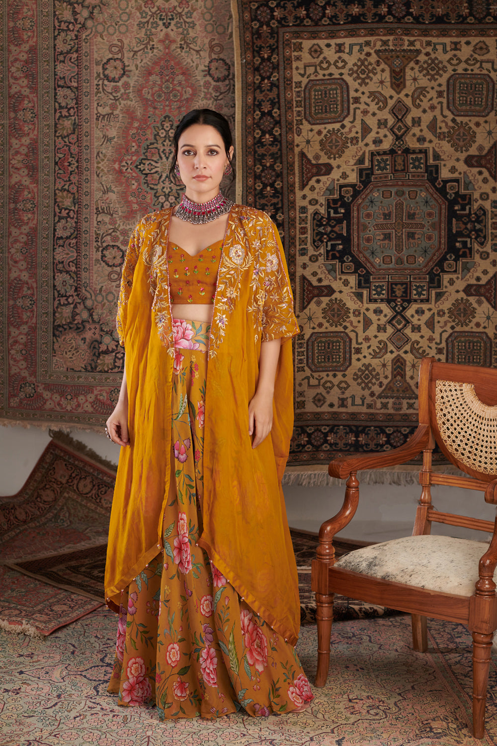 Ameera  mustard  Cape Set