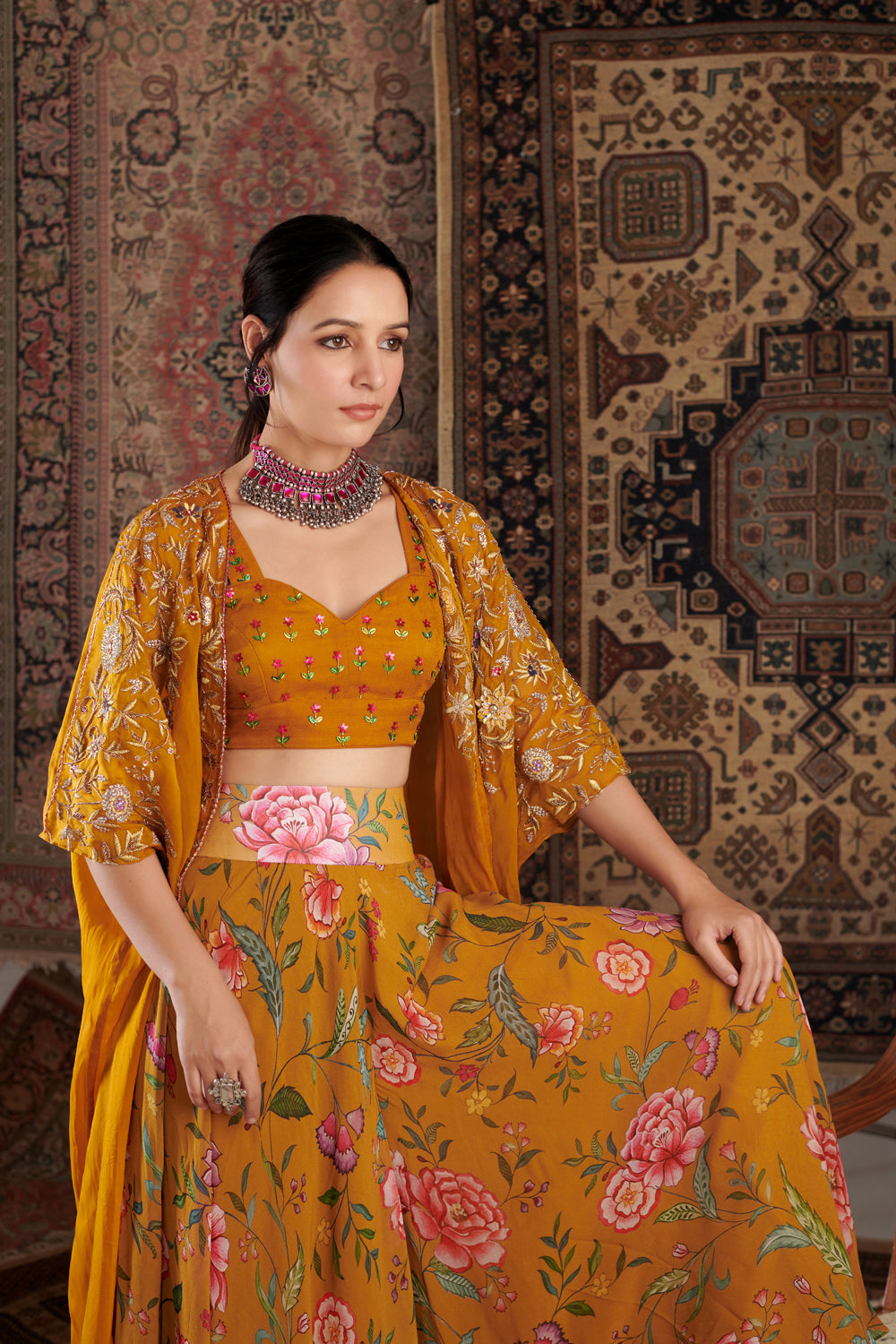 Ameera  mustard  Cape Set