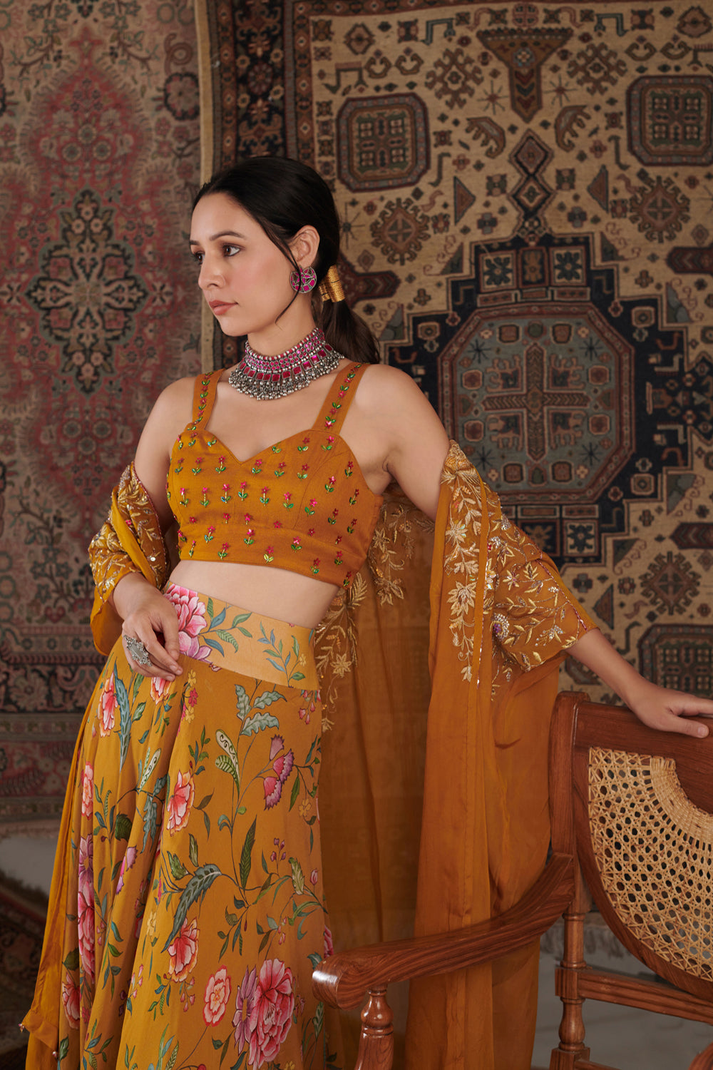 Ameera  mustard  Cape Set