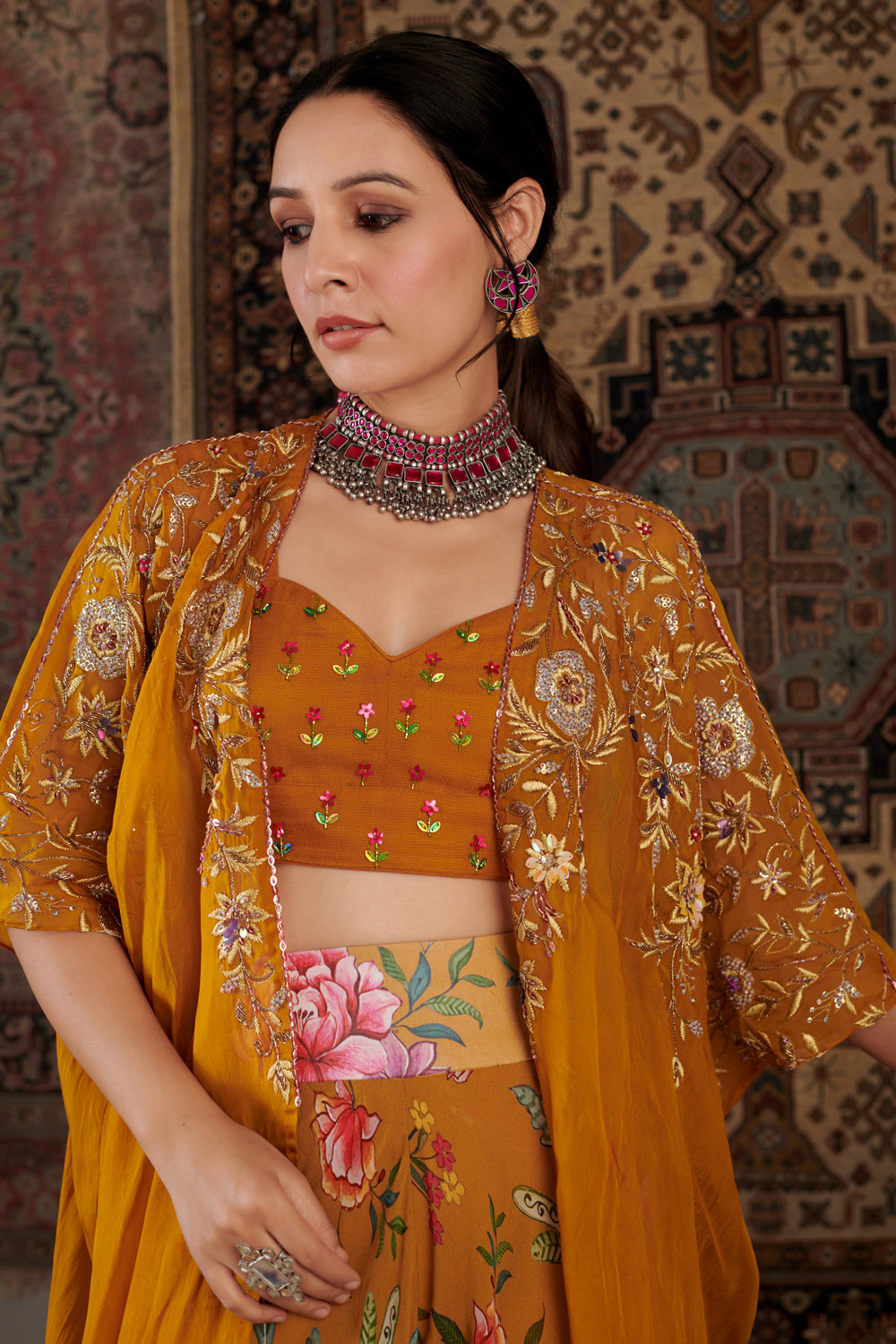 Ameera  mustard  Cape Set