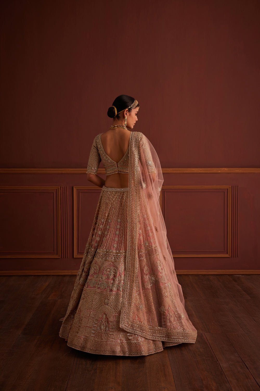 Pink Bead Embellished Bridal Lehenga