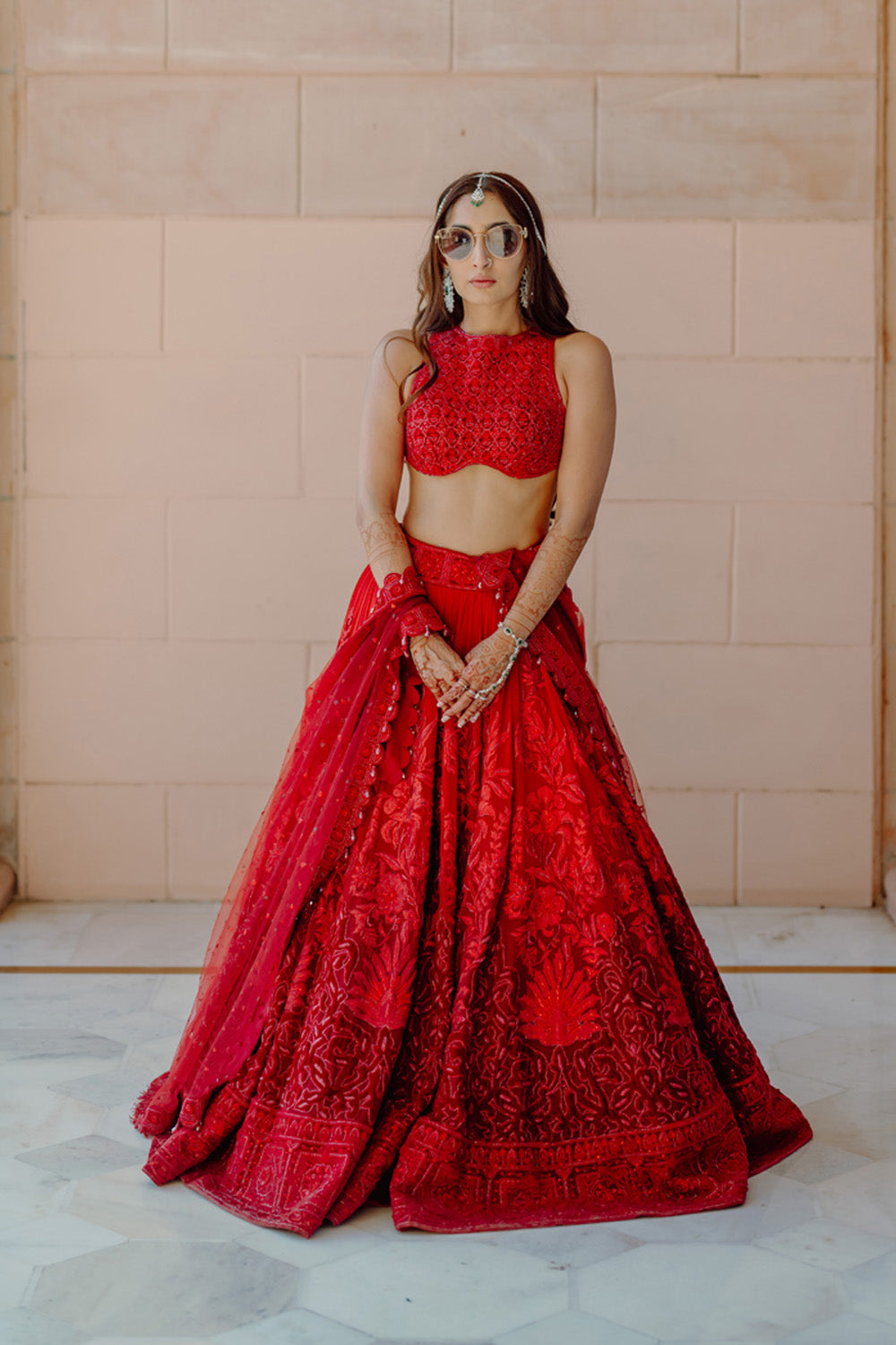Ombre Red Pure Georgette Lehenga