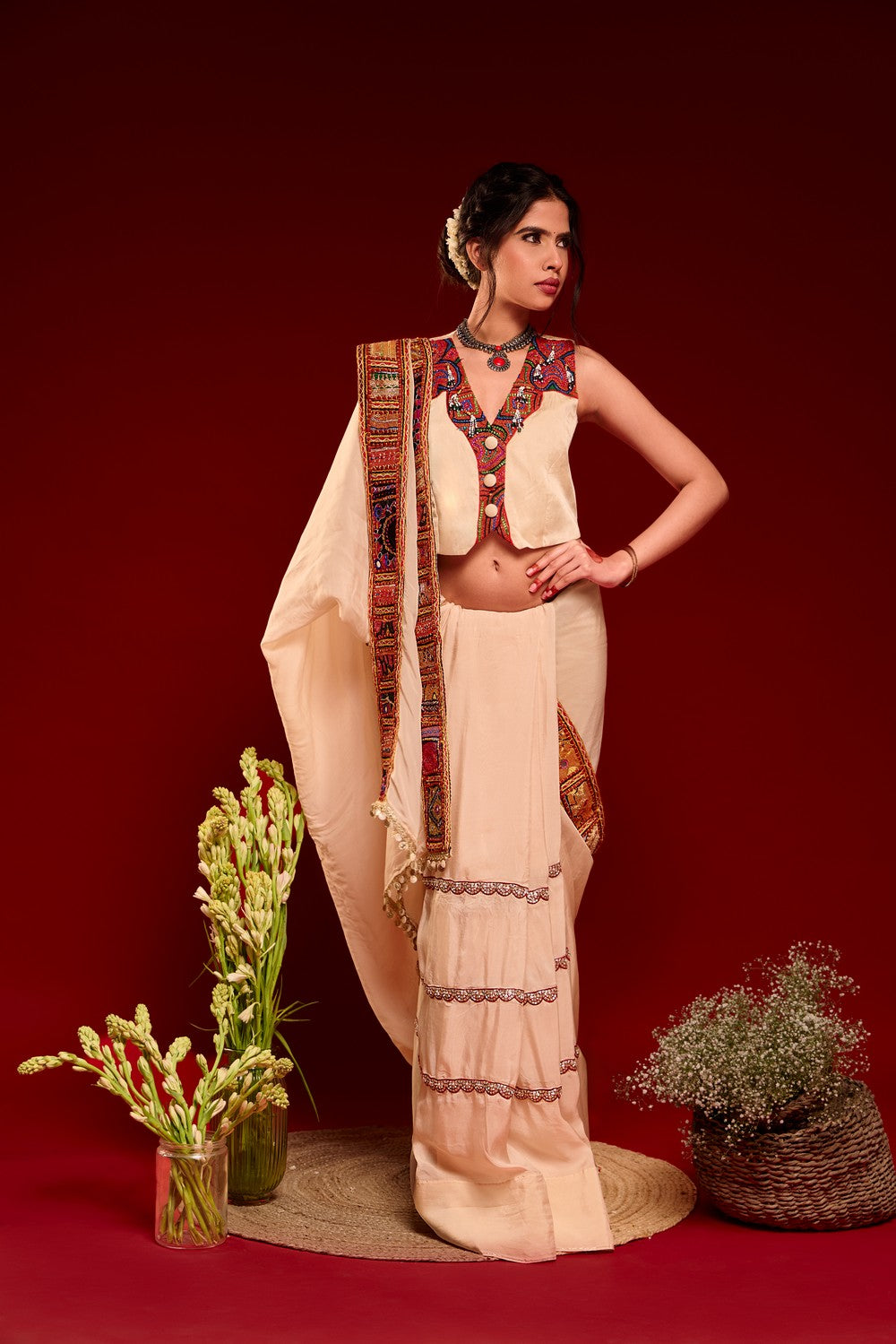 Beige saree set