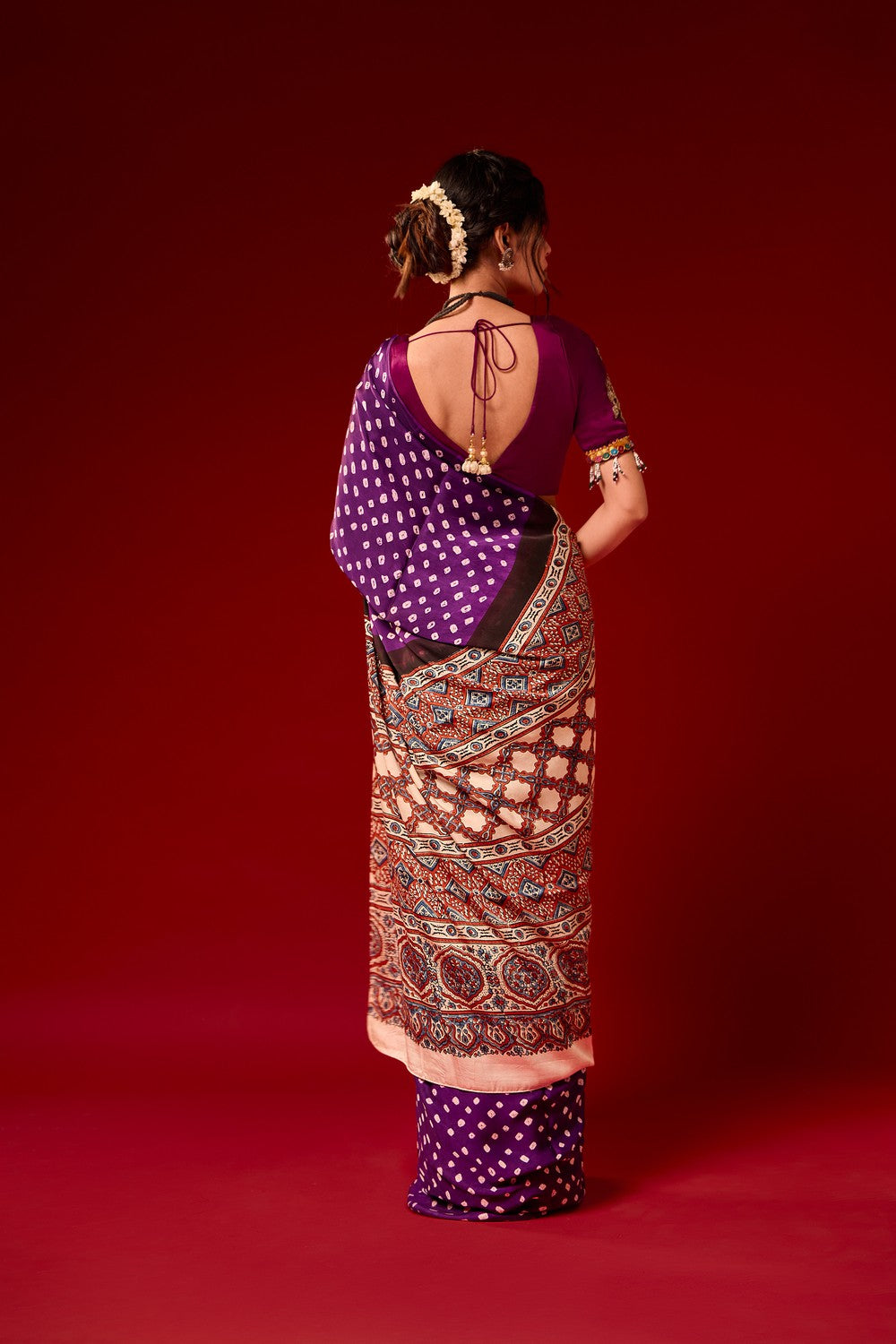 Bandhani ajrakh saree set