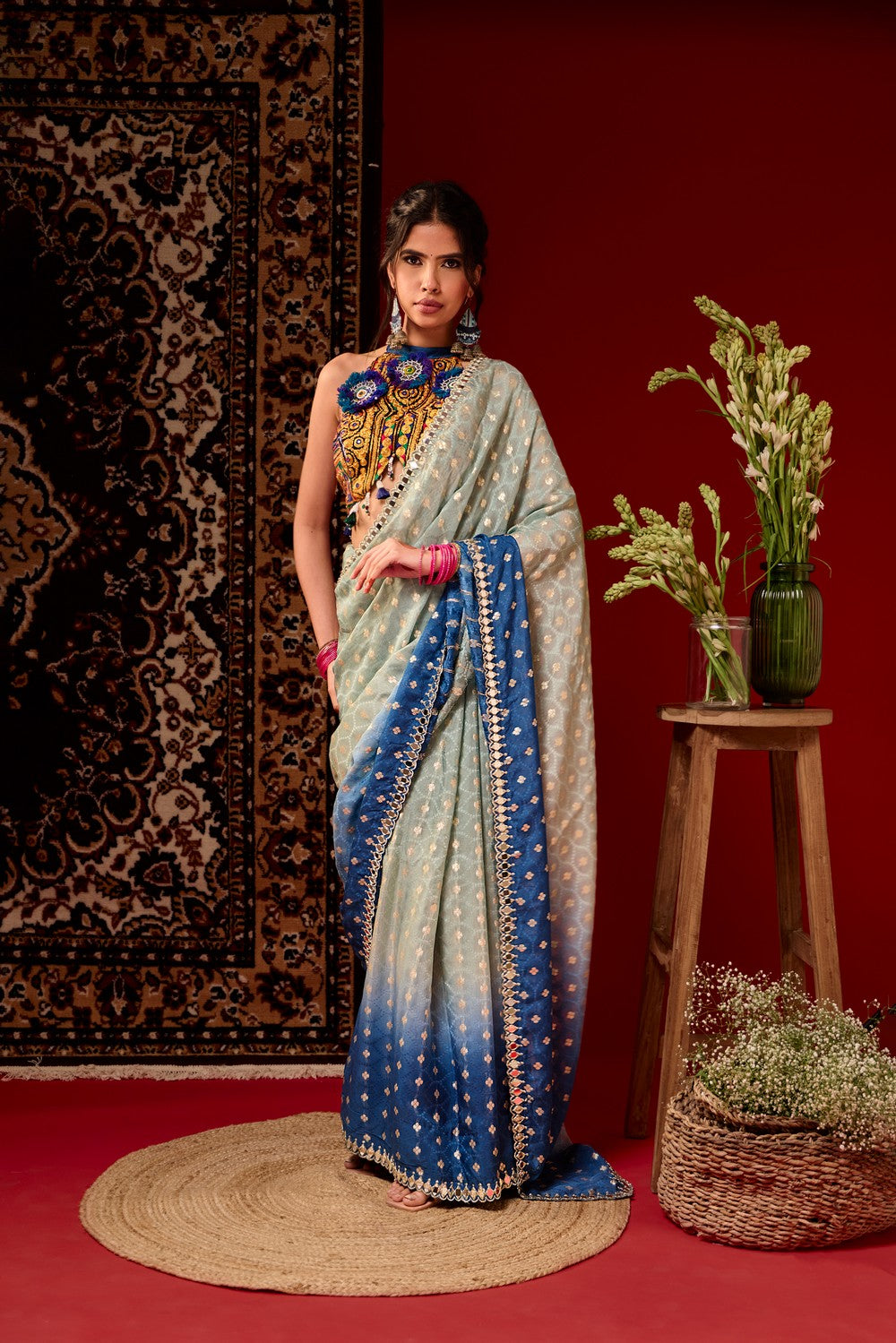 Mint blue saree set