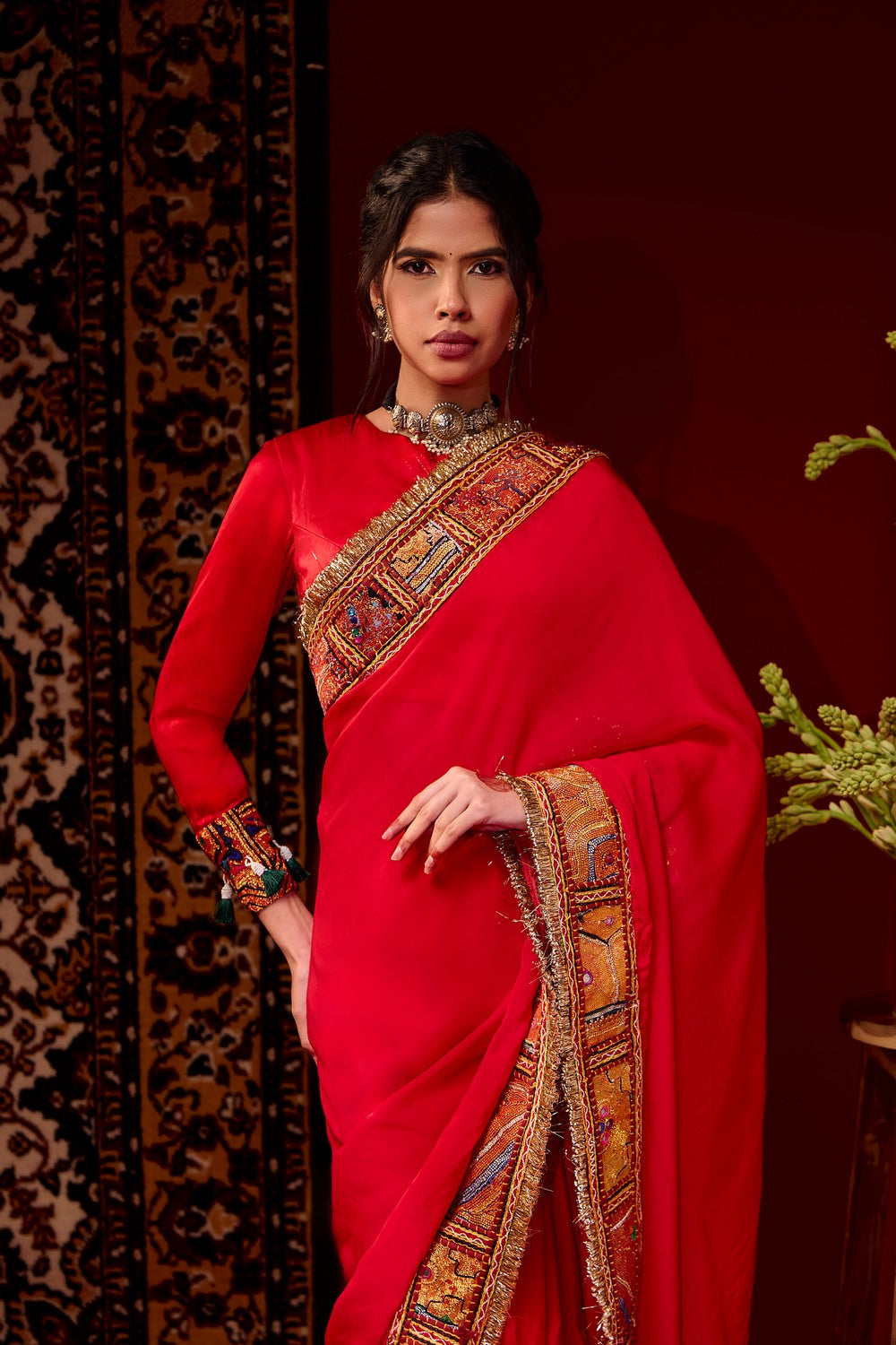 Crimson saree set