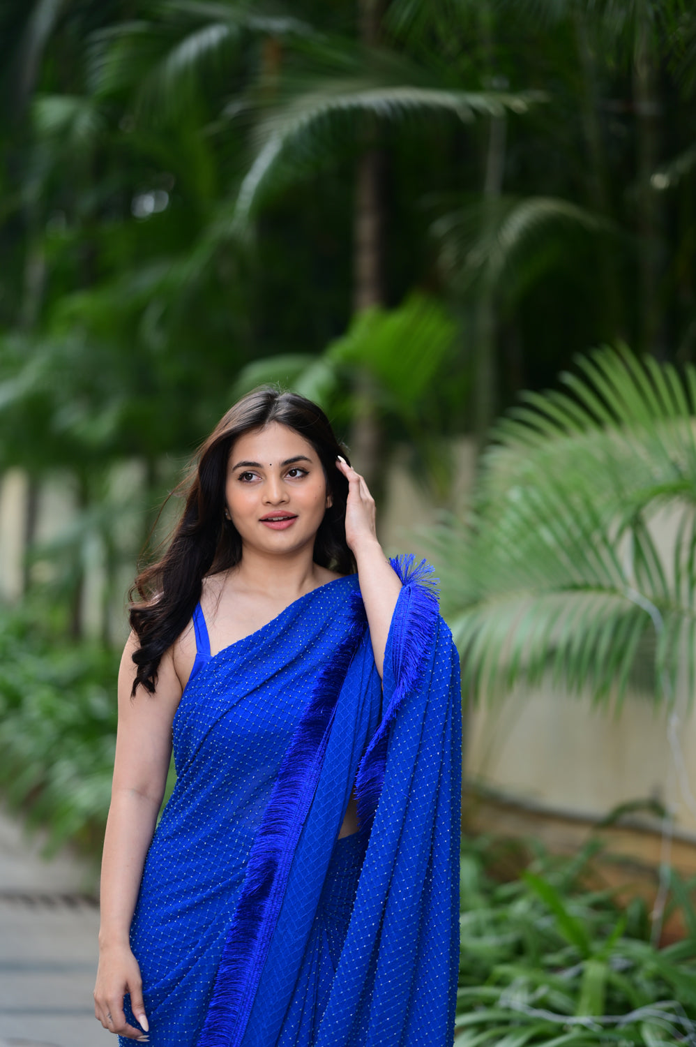 Georgette Pre Draped Cutdana Saree