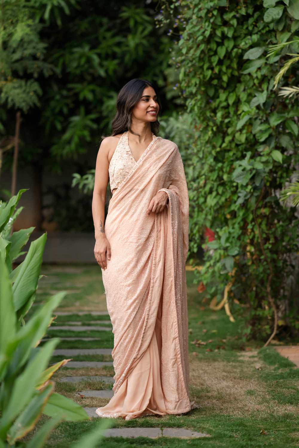 Crochet Blouse With Pre Pleated Saree
