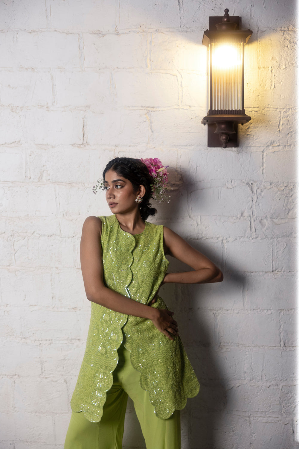Thread Work Kurta With Georgette Sharara