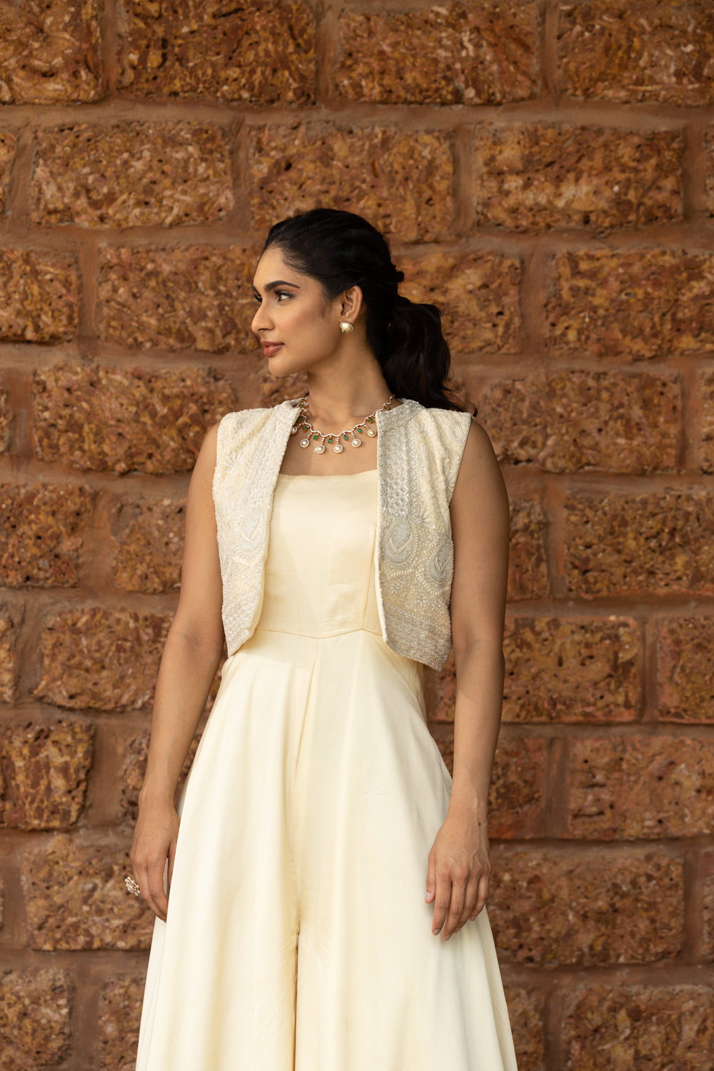 Chikankari Short Jacket With Georgette Satin Jumpsuit