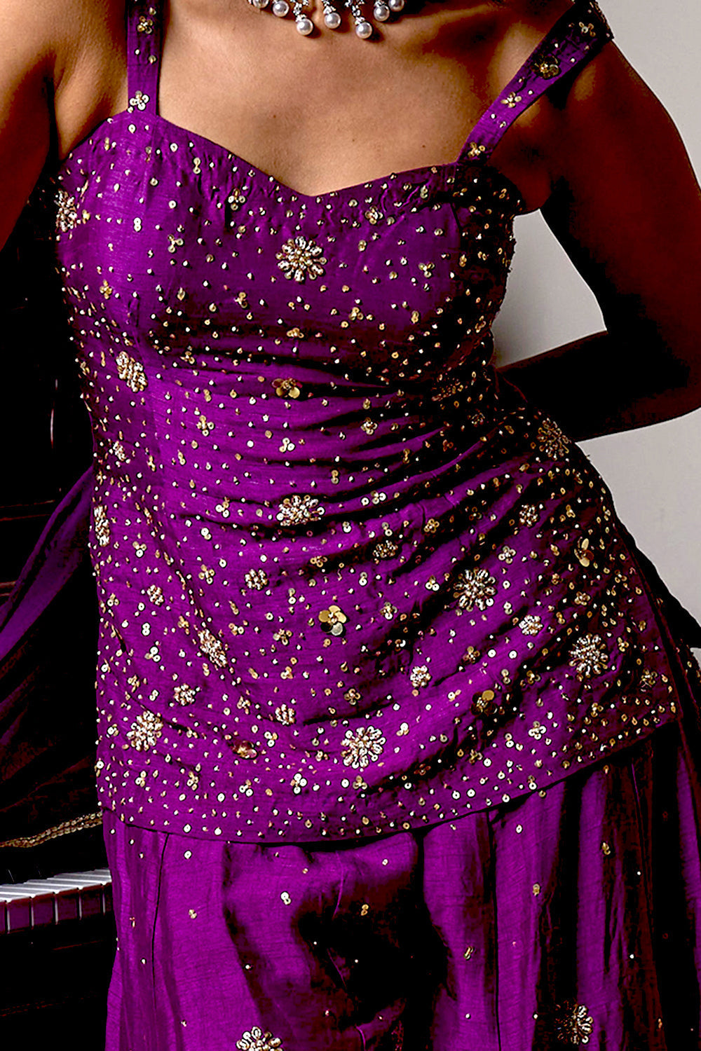 Sassy Sharara Set Handembroidered In Purple Color
