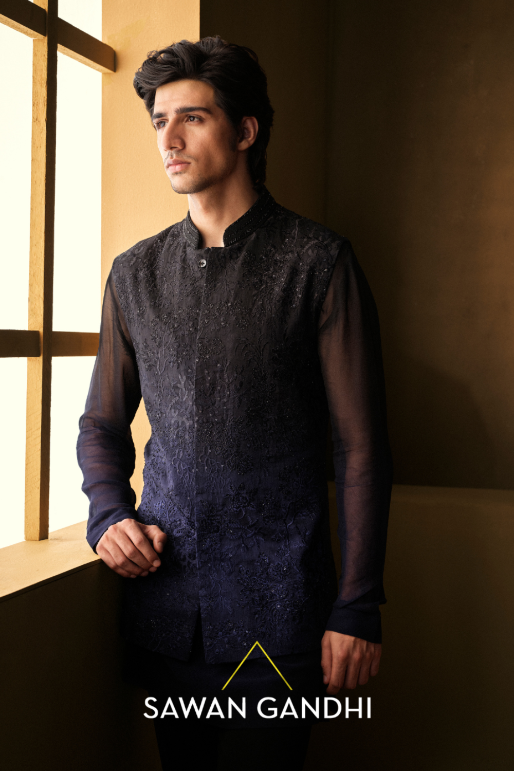 BLACK TO NAVY BLUE NEHRU