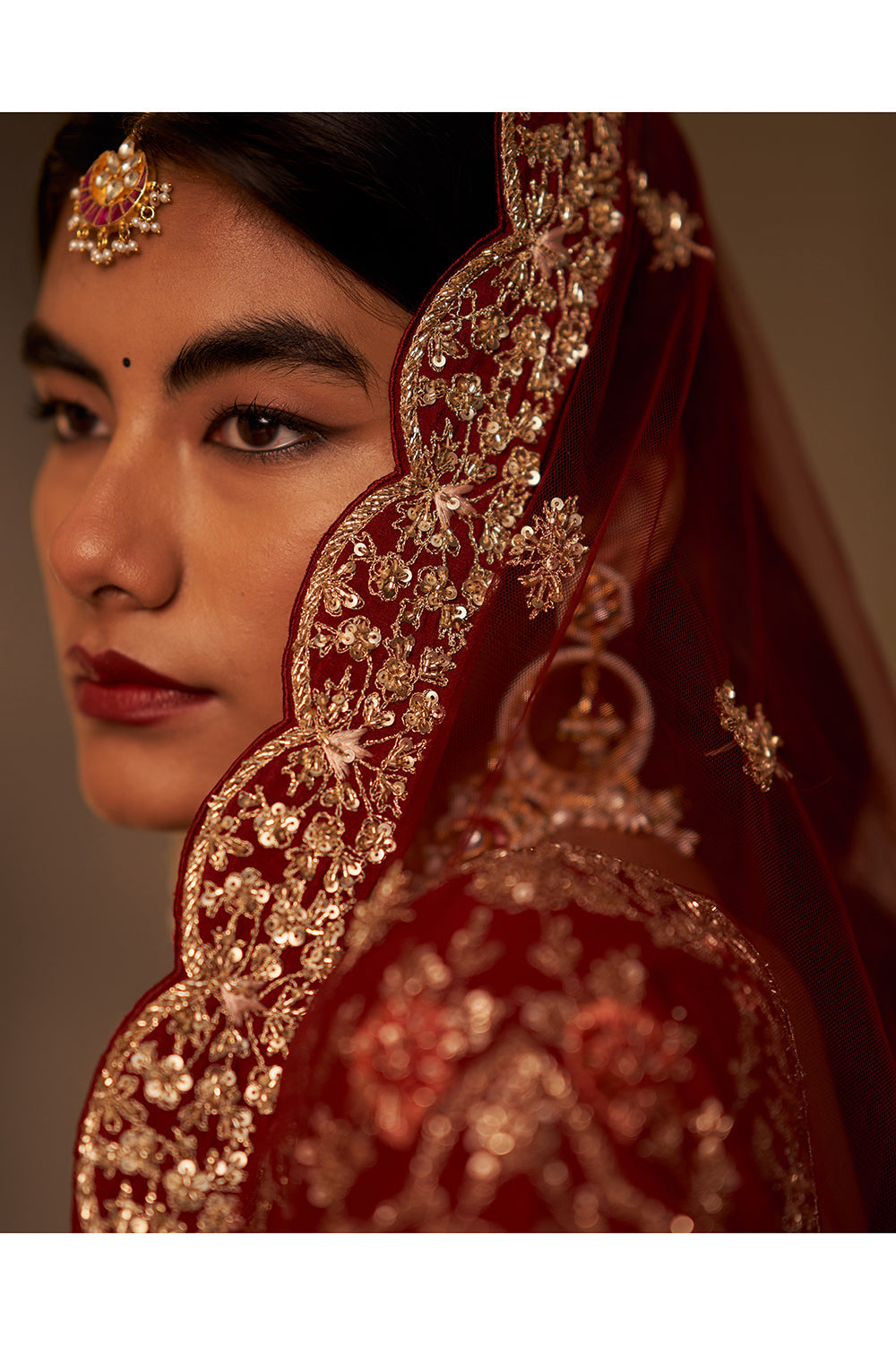 Maroon Raw Silk Double Dupatta Lehenga Set