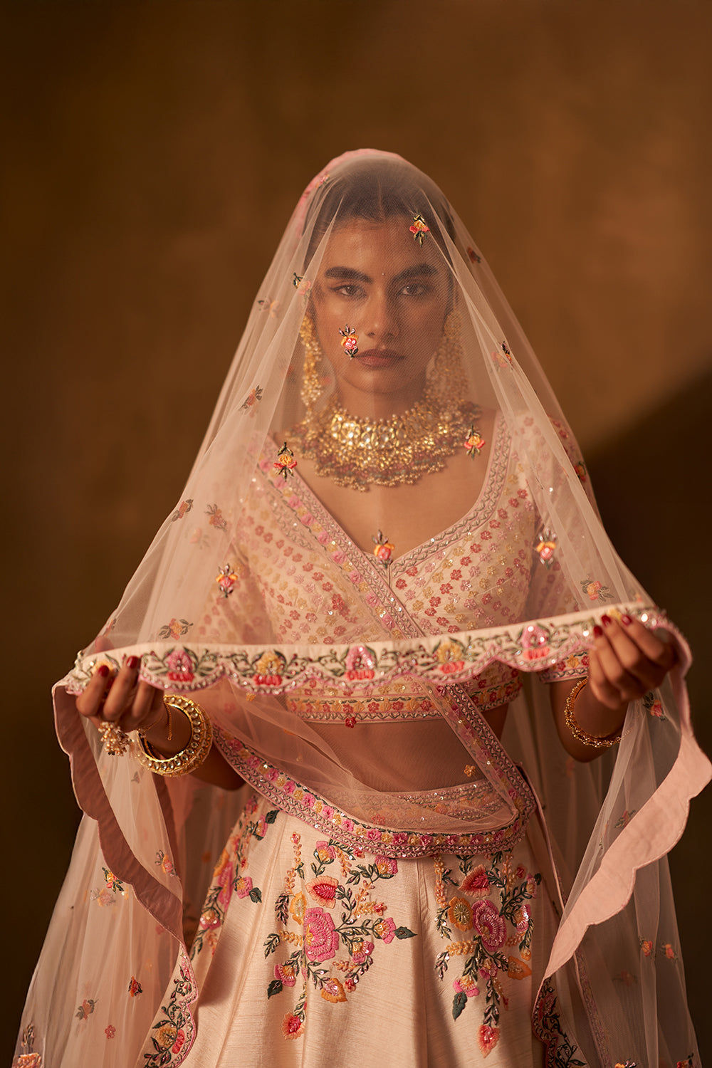 Pink Raw Silk Double Dupatta Lehenga Set