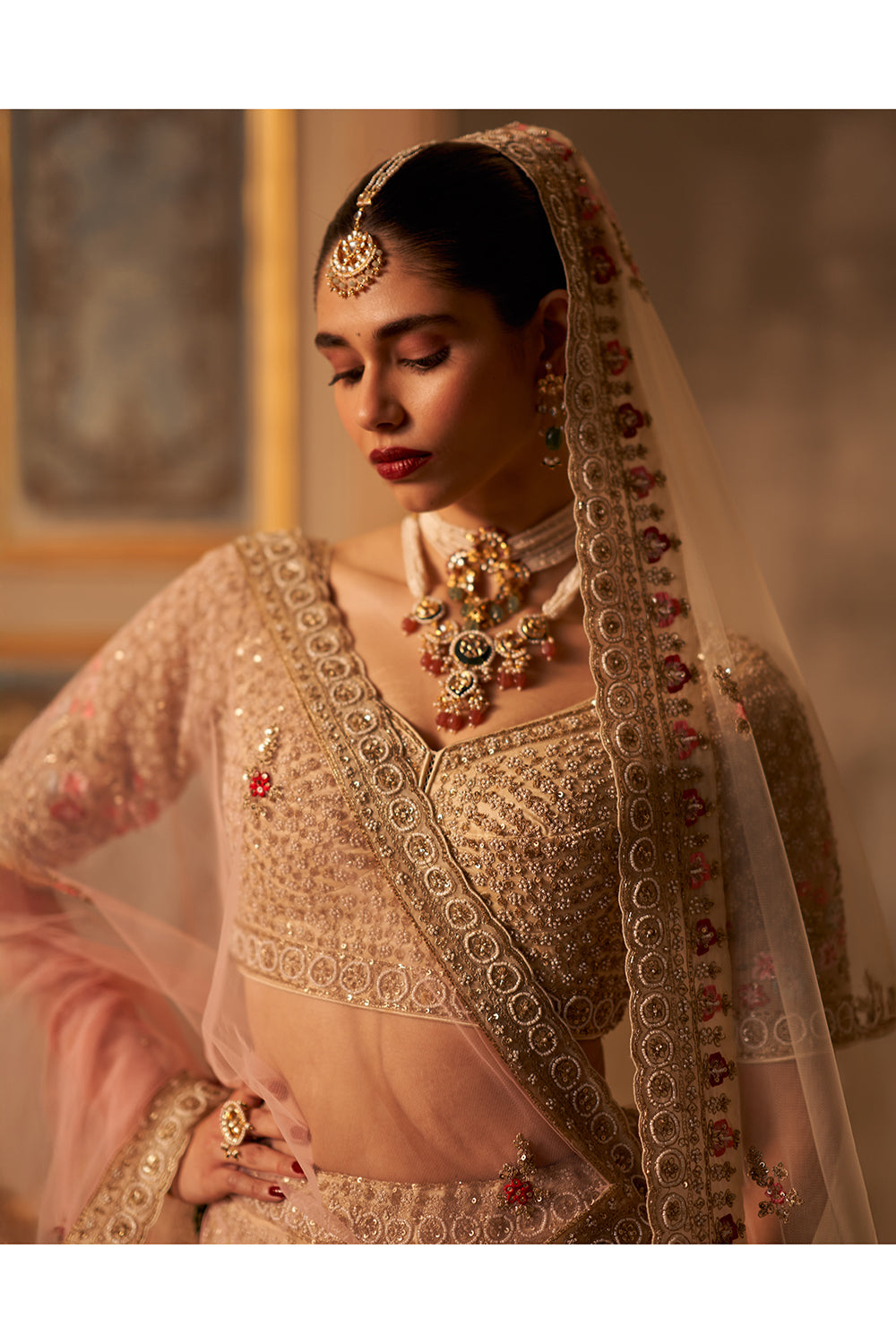 Ivory Organza Double Dupatta Lehenga Set