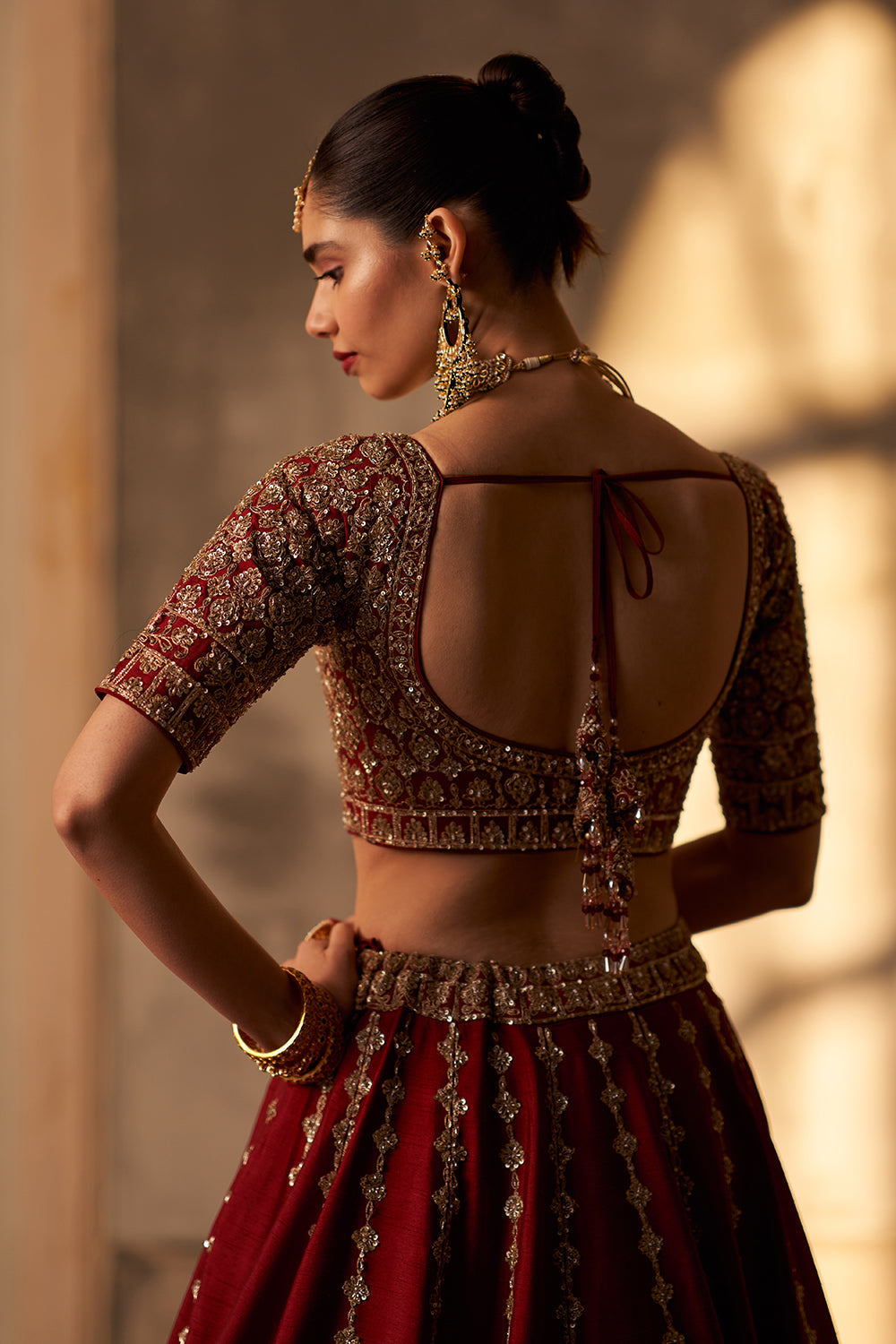 Maroon Raw Silk Double Dupatta Lehenga Set