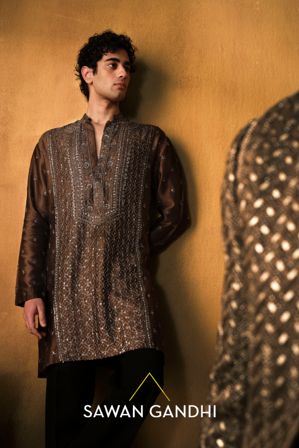 BROWN CHIKANKARI KURTA