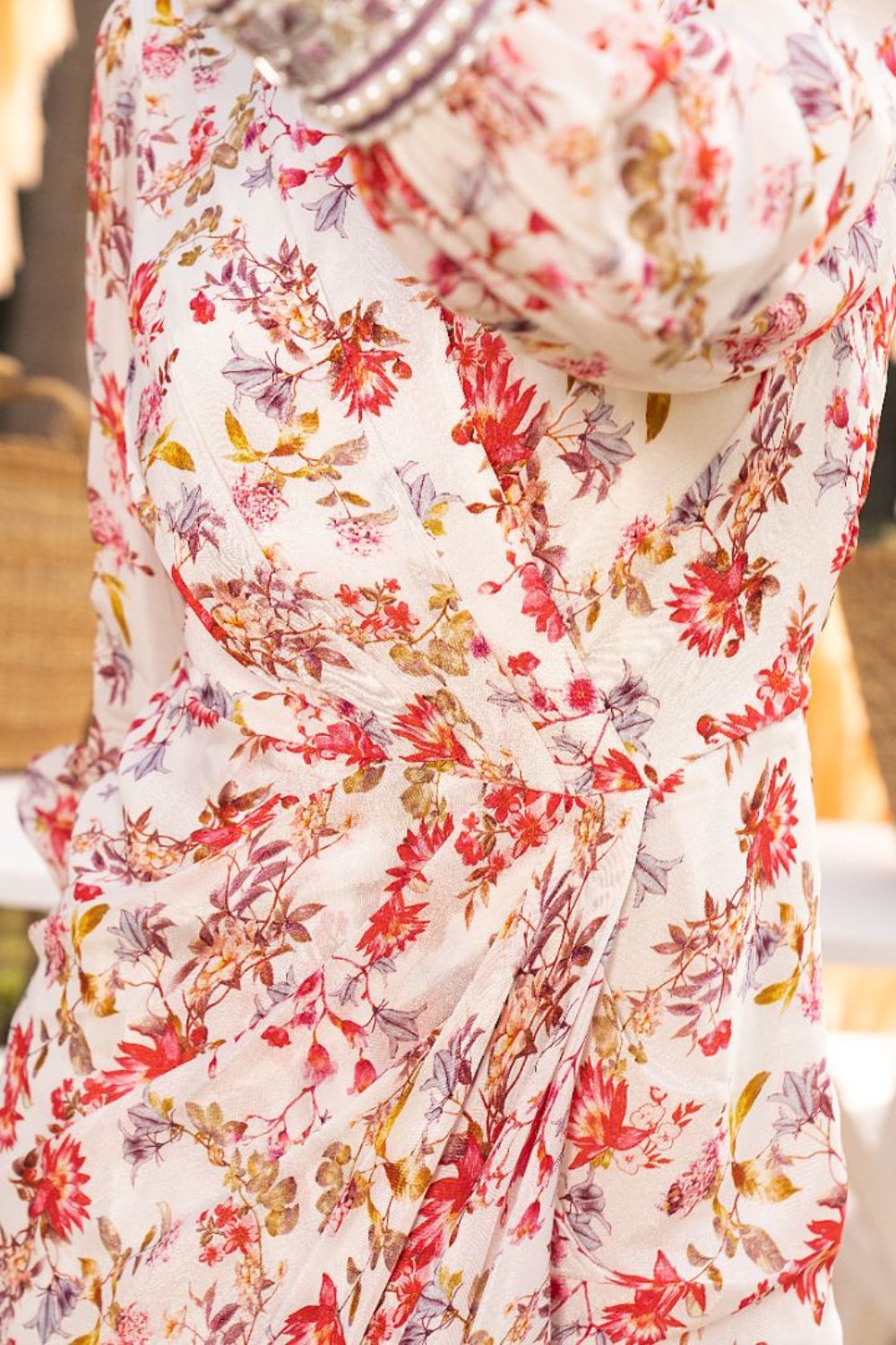 Off White Printed Draped Dress