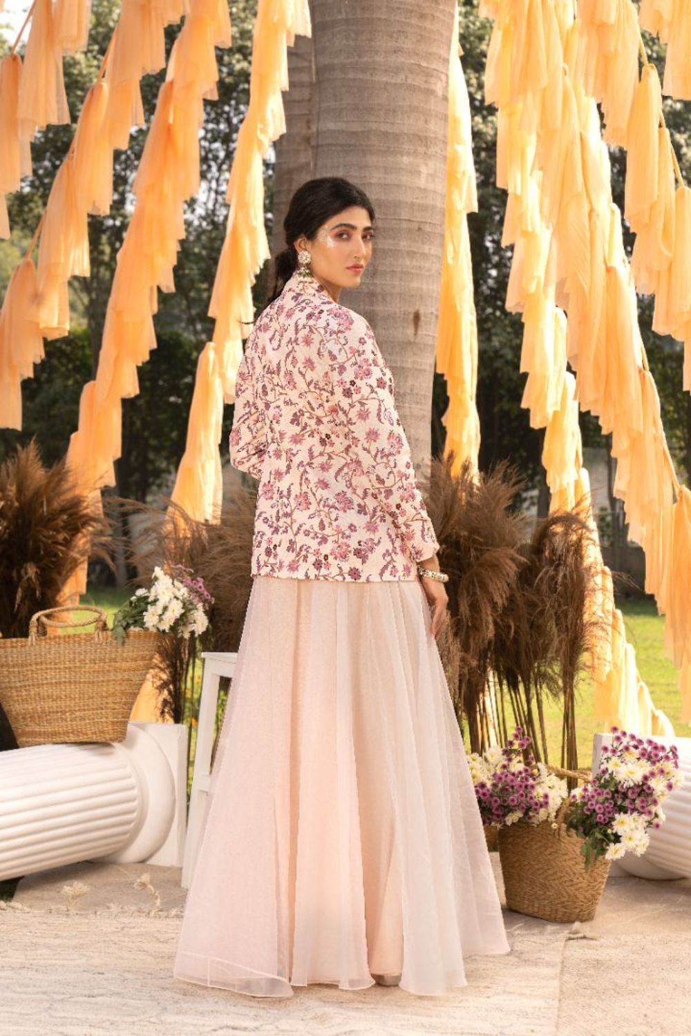 Nude Pink Organza Skirt Set