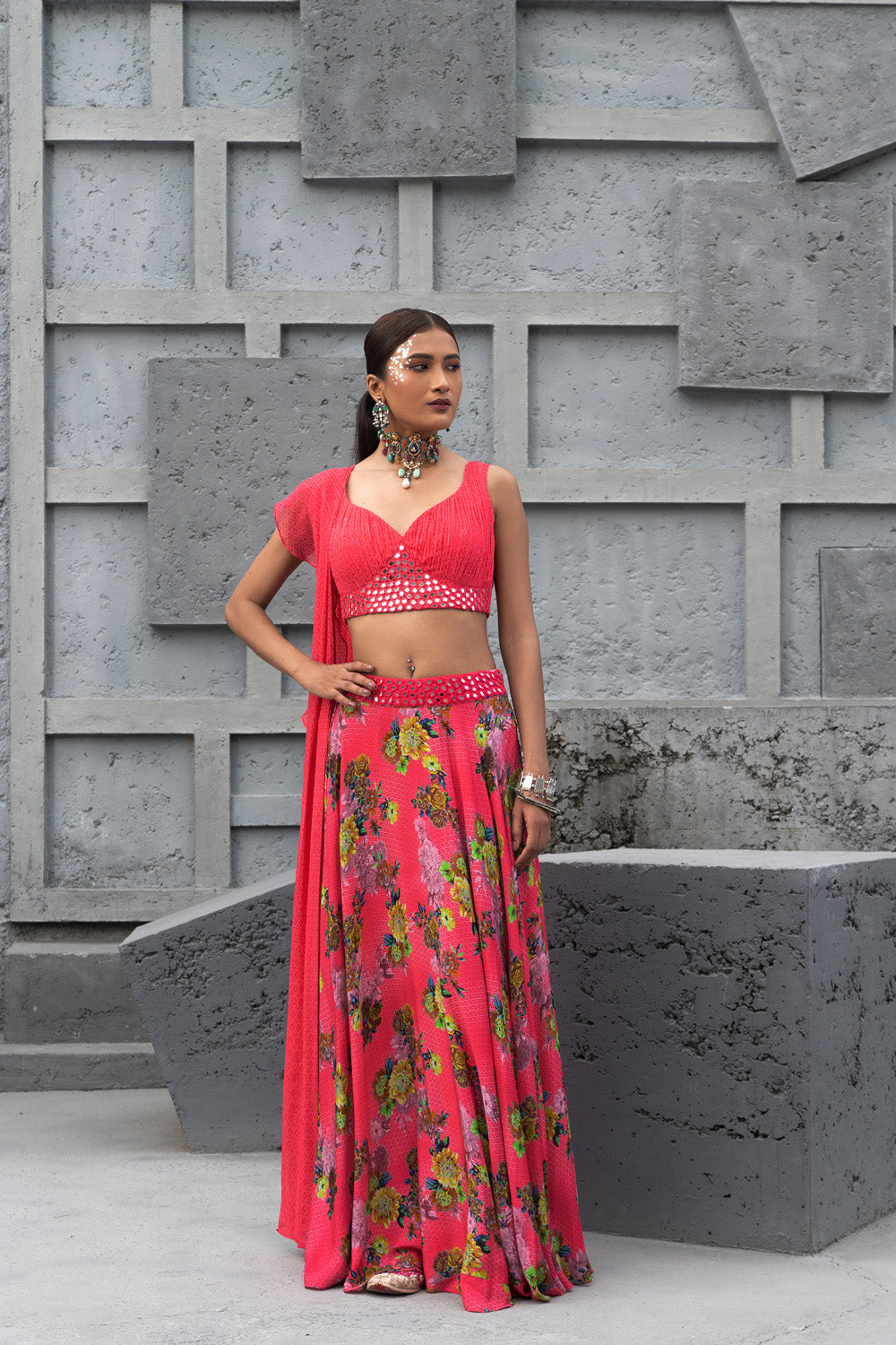 Raspberry Printed Lehenga Set