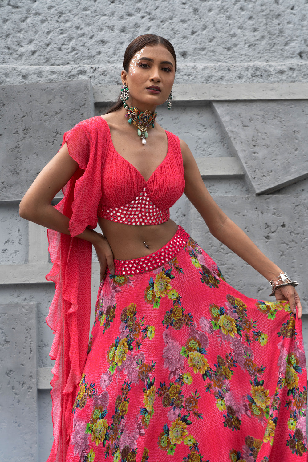 Raspberry Printed Lehenga Set
