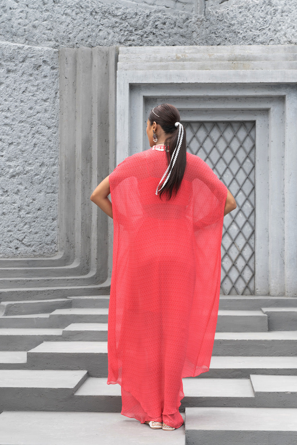 Raspberry Printed Skirt With Cape And Inner