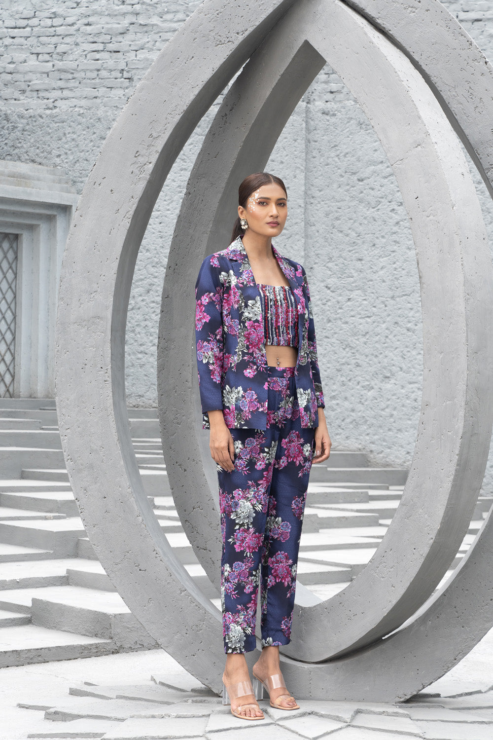Navy Blue Printed Pant Suit
