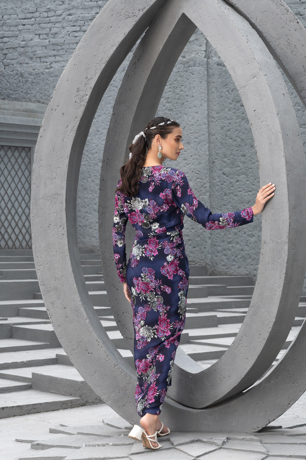 Navy Blue Printed Dress