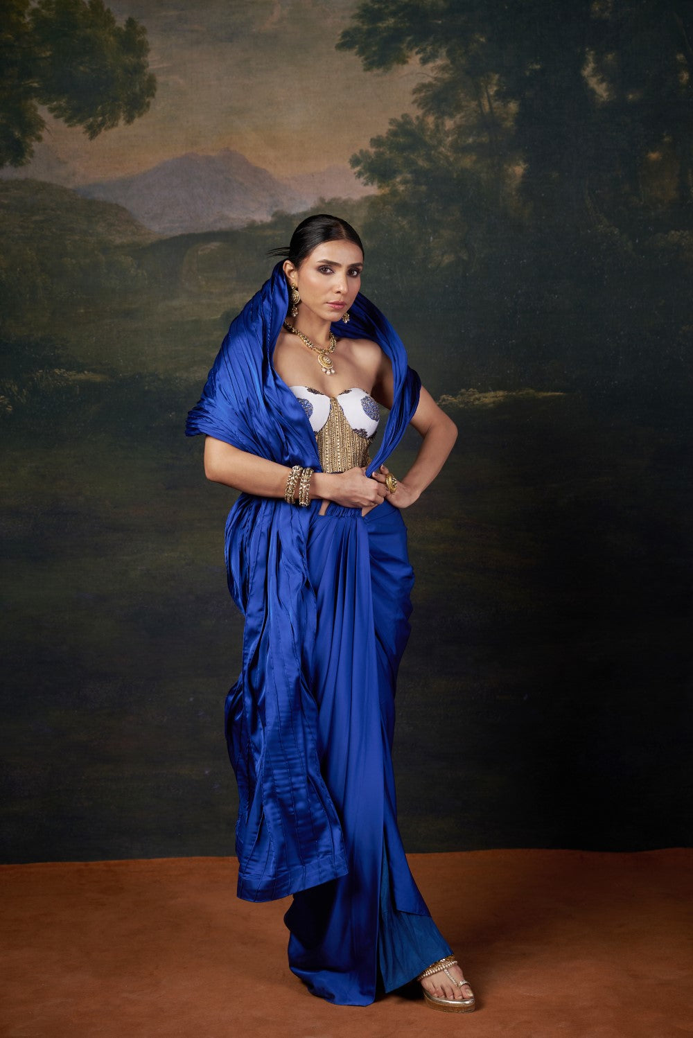 Fully Hand-Embroidered & Hand-Stitched Blouse with Stylish Wire Work Pallu cocktail Saree