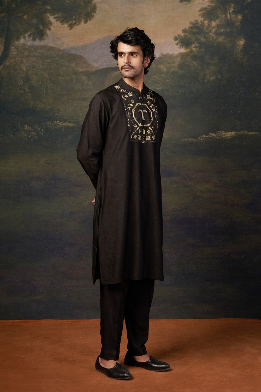 Hand-Embroidered Black Kurta Set