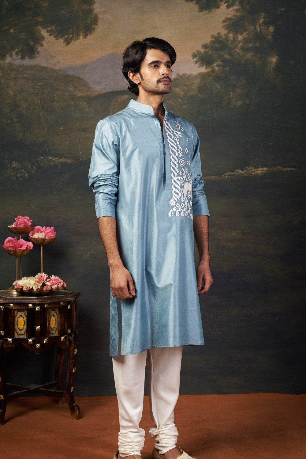 Hand-Embroidered Kurta with Pyjama