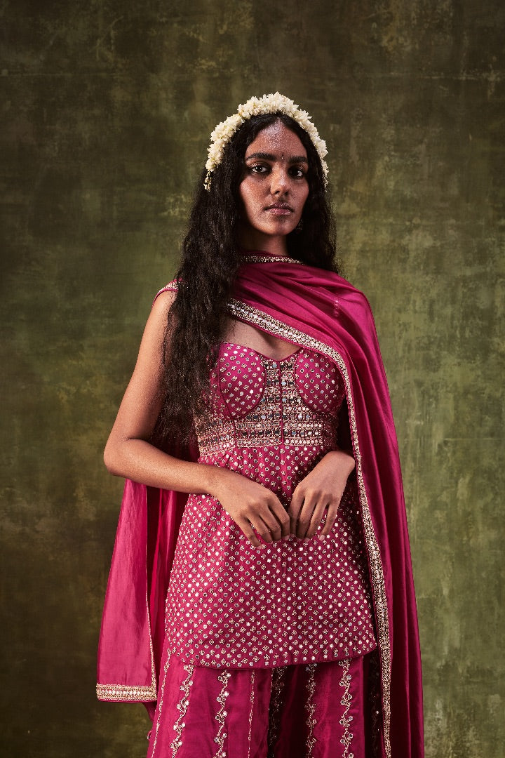Rani Pink Kurti With Sharara Set