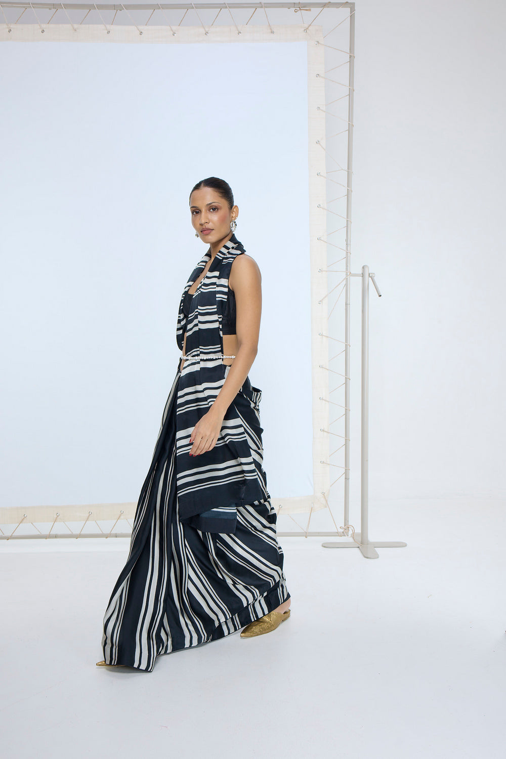 Black & White Striped Saree