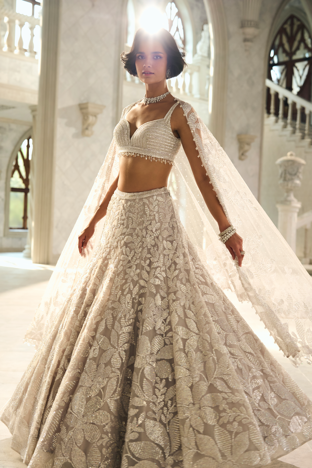 Silver Floral Lehenga Set