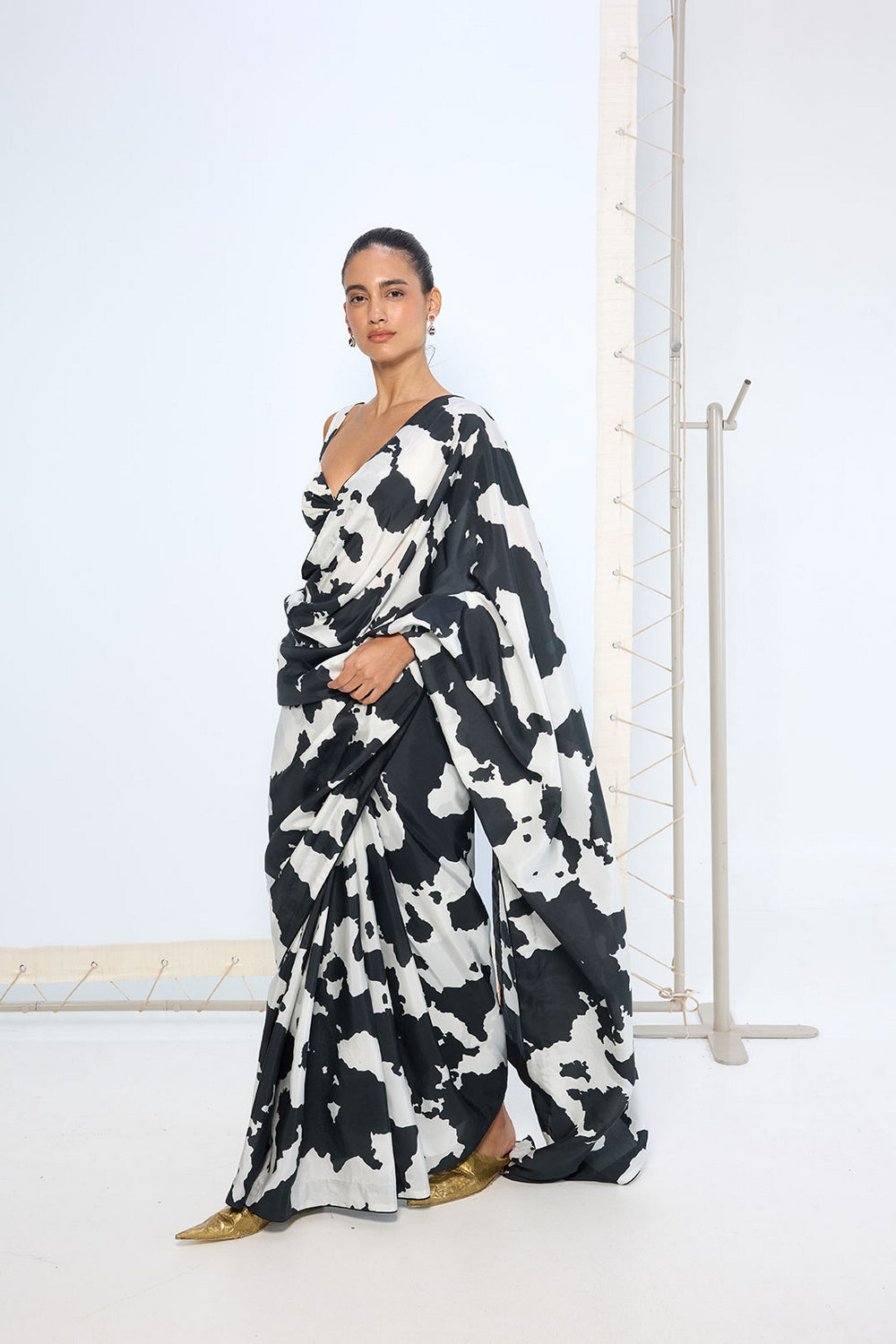 Black & White Cowhide Saree