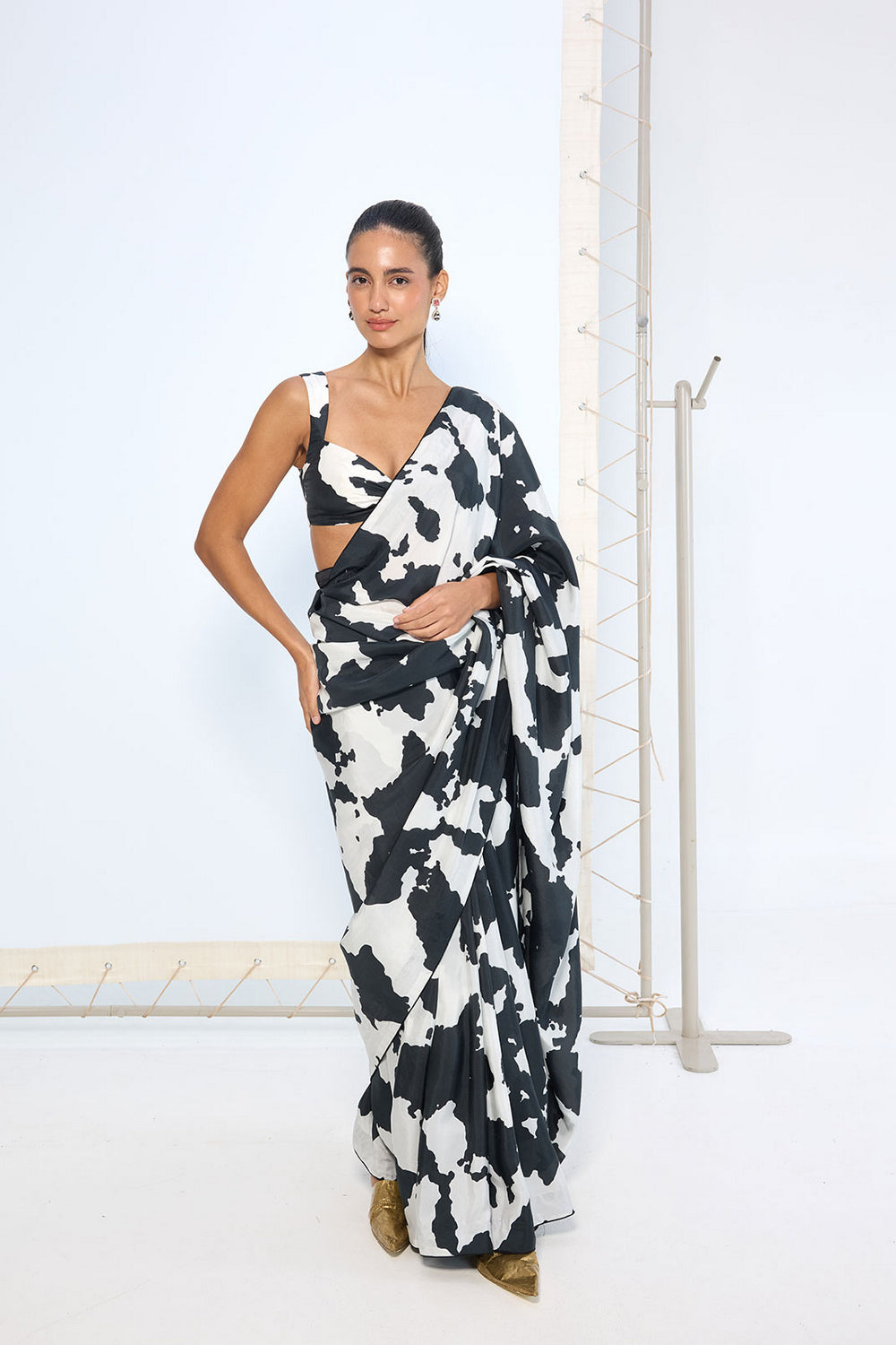Black & White Cowhide Saree