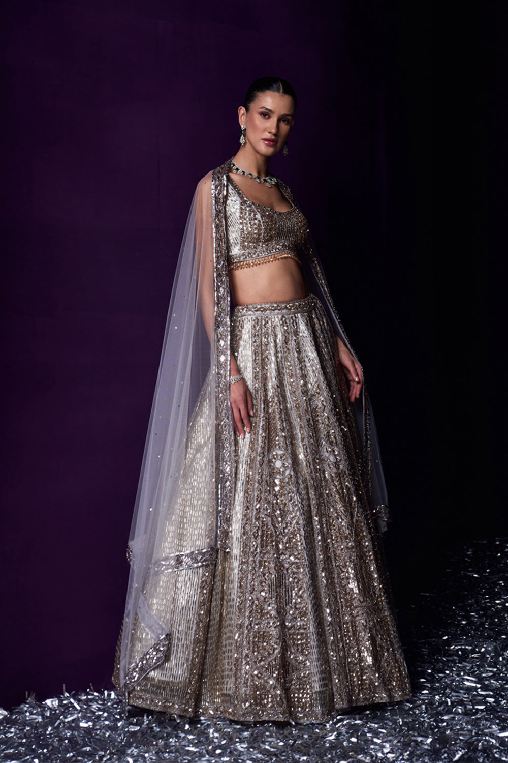 Grey Organza Lehenga Set