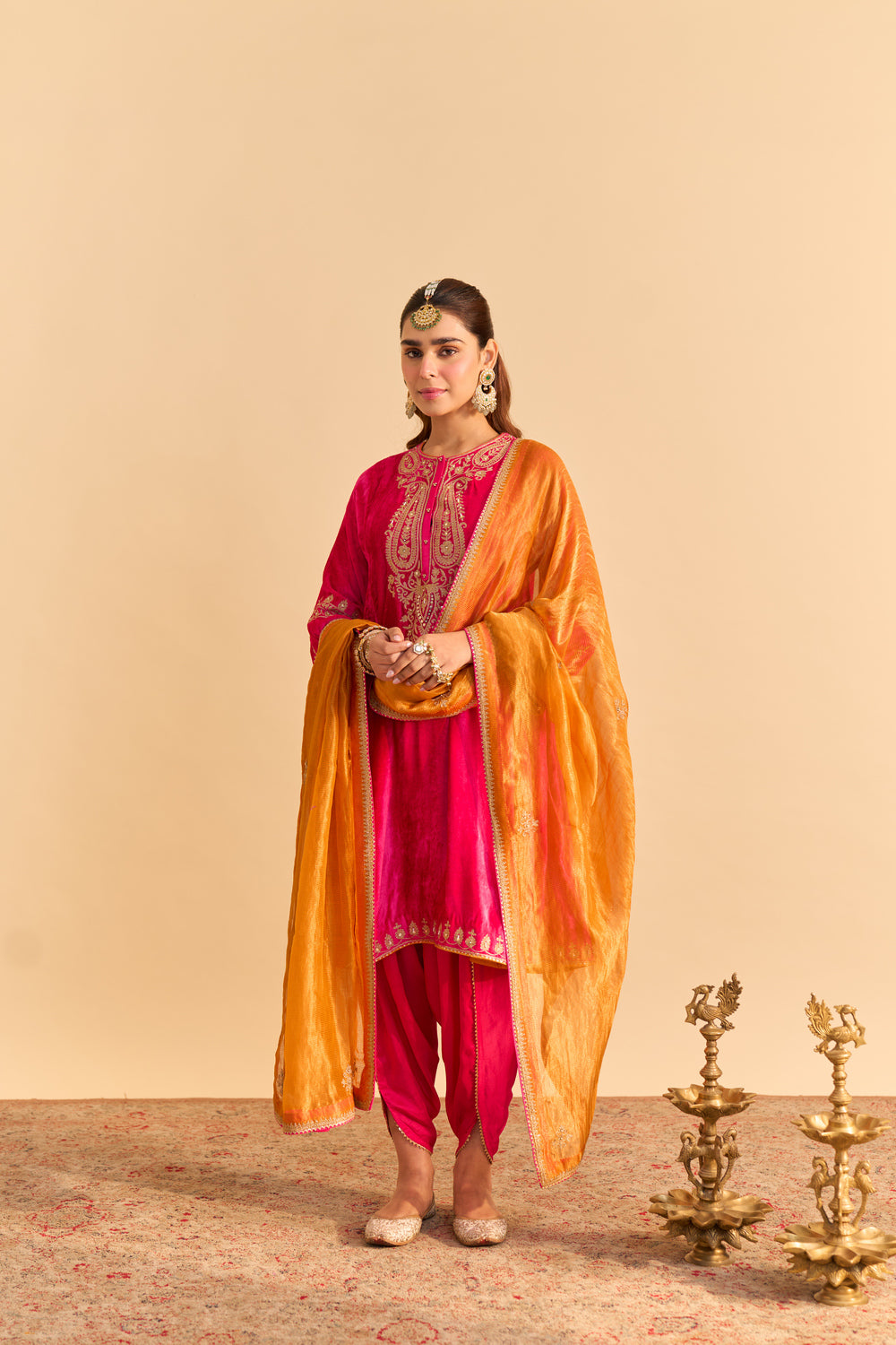 Amal - Hotpink A-line Kurta with Dhoti