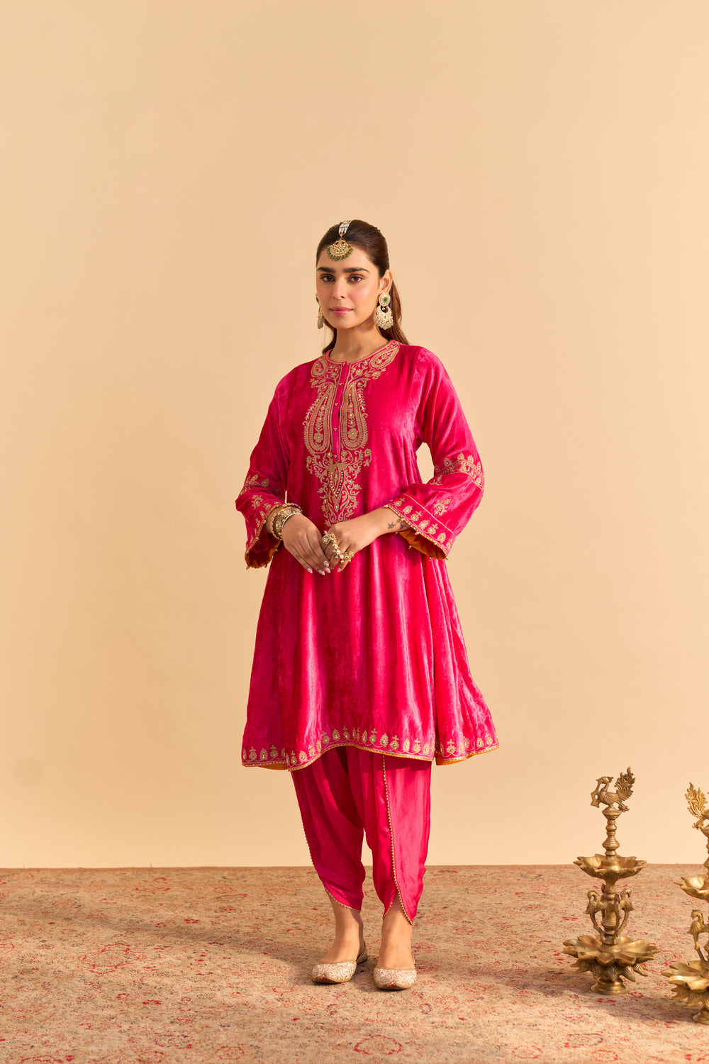 Amal - Hotpink A-line Kurta with Dhoti