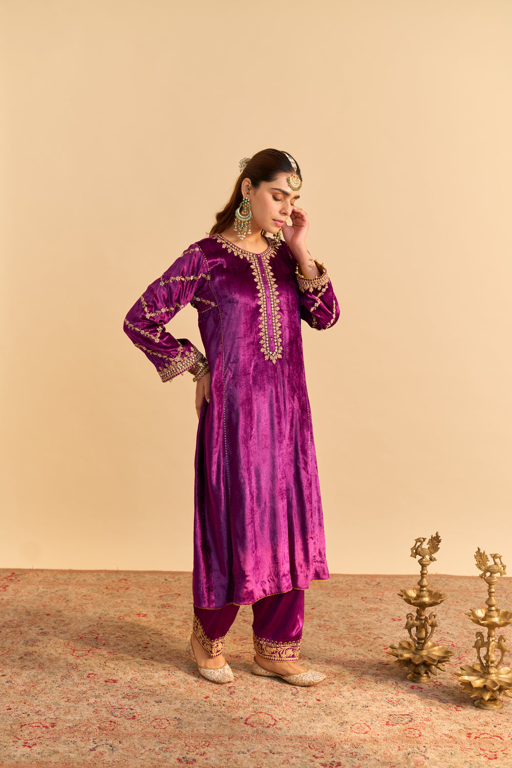 Azmiya - Deep Purple Chauga with Salwar