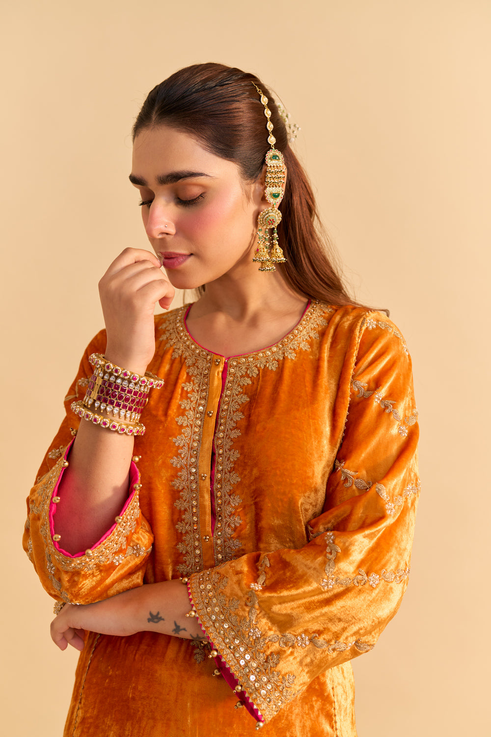 Azmiya - Orange Chauga with Salwar