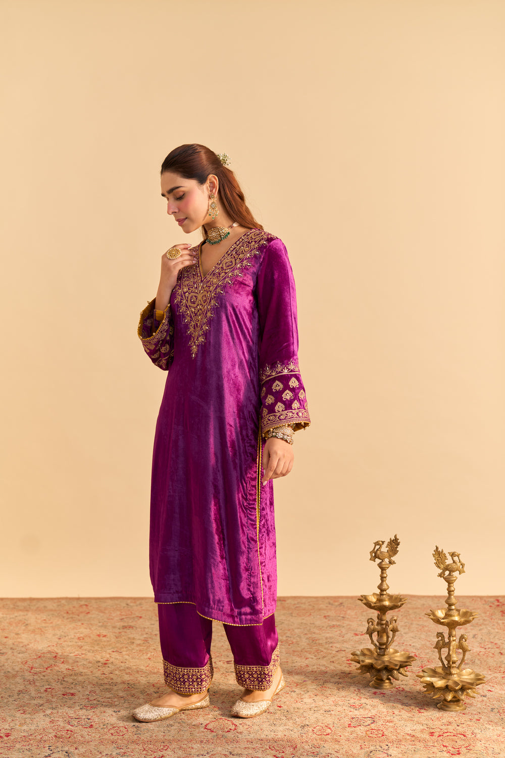Aynaz - Deep Purple Kurta with Salwar
