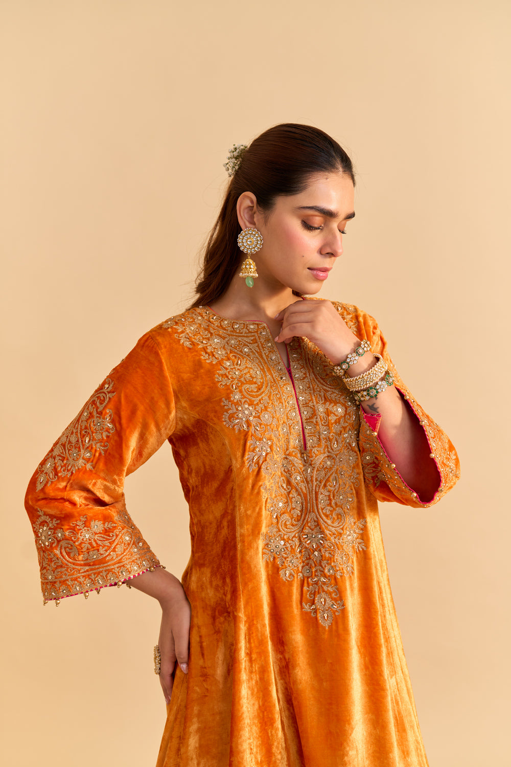 Eira - Orange A-line Kurta with Dhoti
