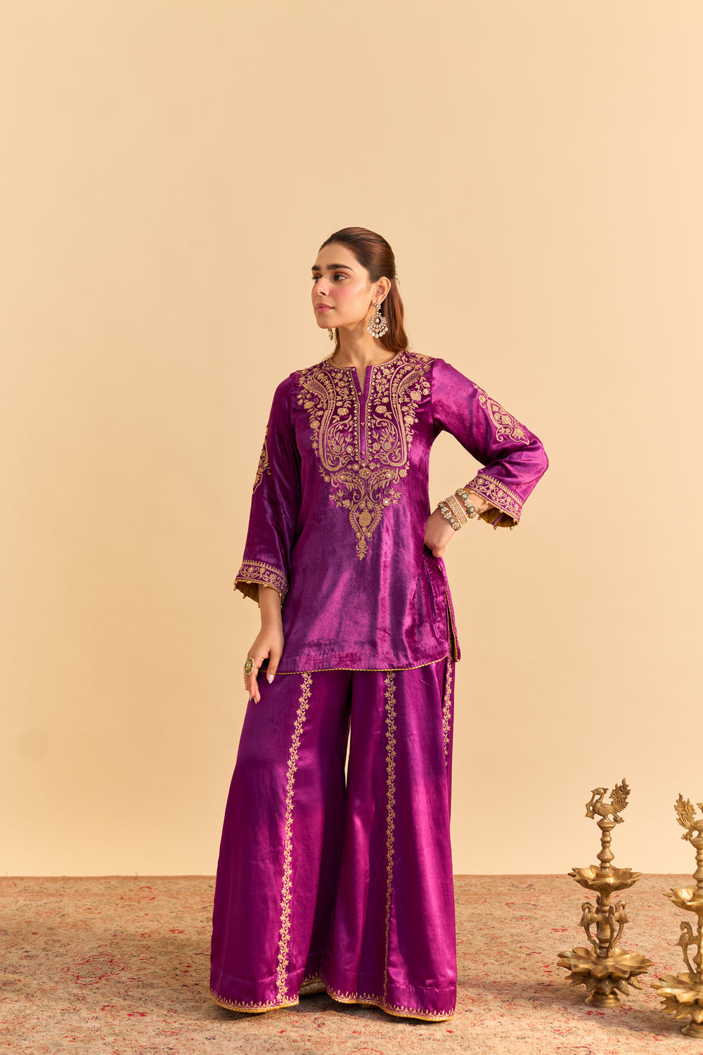 Aroob - Deep Purple Kurta with Sharara and Dupatta