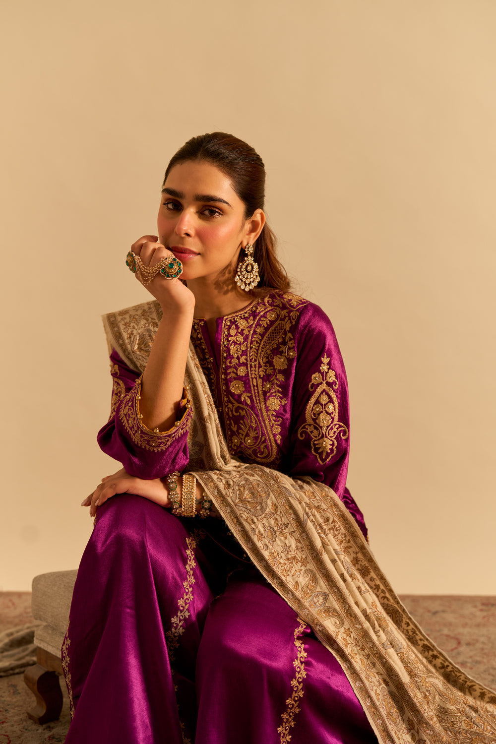 Aroob - Deep Purple Kurta with Sharara and Dupatta