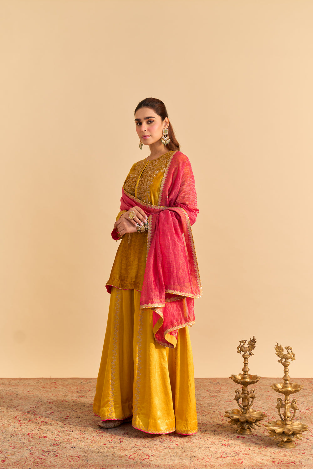 Aroob - Mustard Kurta with Sharara and Dupatta